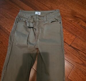 Olive Green Casual Women's Pants with Side Braid Detail